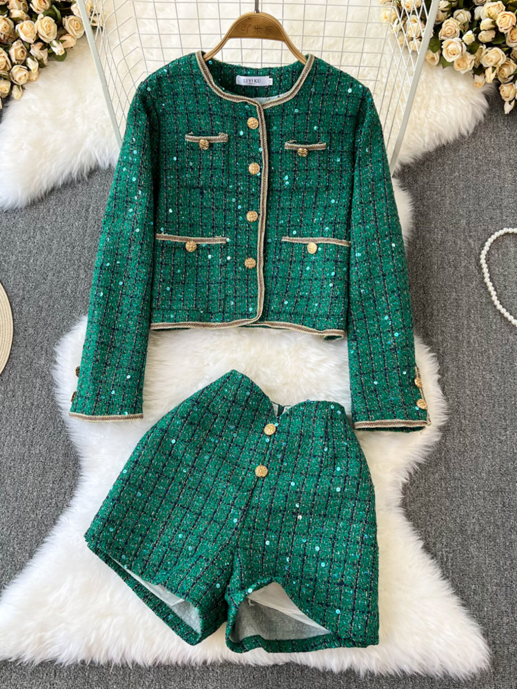 Home Decor Zara - ฤดูใบไม้ร่วงฤดูหนาวผู้หญิง2ชิ้นชุดแฟชั่นสำหรับผู้หญิงหรูหรา Sequins ลายสก๊อต Tweed เสื้อ +