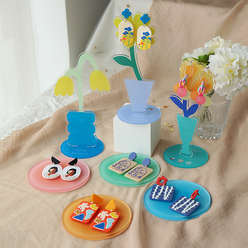 Home Decor Online Shopping - เครื่องประดับอะคริลิคยืนแสดงสําหรับการถ่ายภาพดอกไม้ที่มีสีสันต่างหูแหวนผู้ถือ Prop สําหรับร้านค้าออนไลน์ตกแต่งบ้าน