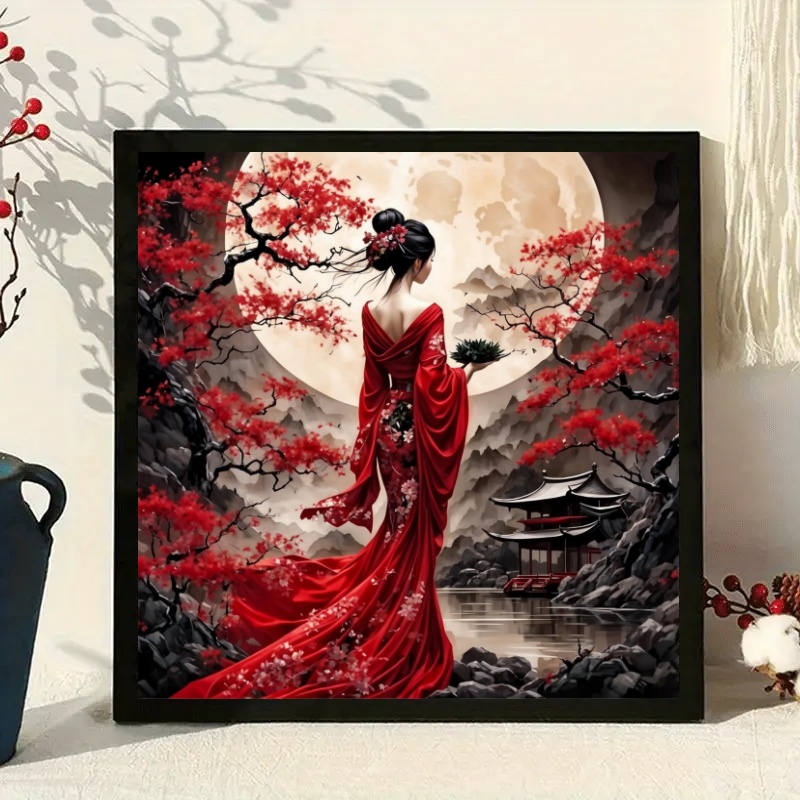 Home Decor Under 500 - 500/1024 ชิ้นจิ๊กซอว์ปริศนาผู้หญิงในชุดสีแดงใต้ดวงจันทร์เหมาะสำหรับการพักผ่อนและความบันเทิงของตกแต่งบ้านสมัยใหม่ของขวัญ