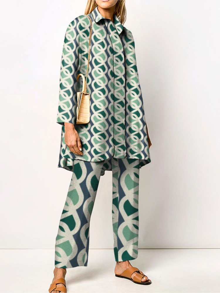 Home Decor Zara - ฤดูใบไม้ร่วงใหม่หลวมVINTAGEพิมพ์ชุดกางเกงผู้หญิงเสื้อแขนยาวและกางเกงขากว้าง 2 ชิ้นชุด 2024 แฟชั่นStreetwear