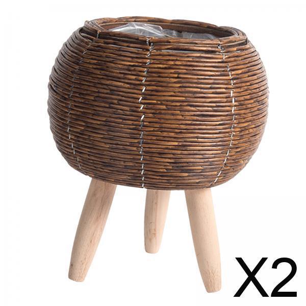 Home Decor Rattan - ตะกร้าสานพร้อมขาตั้ง กระถางดอกไม้ในร่ม ตกแต่งด้วยหวายอย่างสร้างสรรค์ สำหรับบ้าน สำนักงาน สวนหมุนขนาดเล็ก