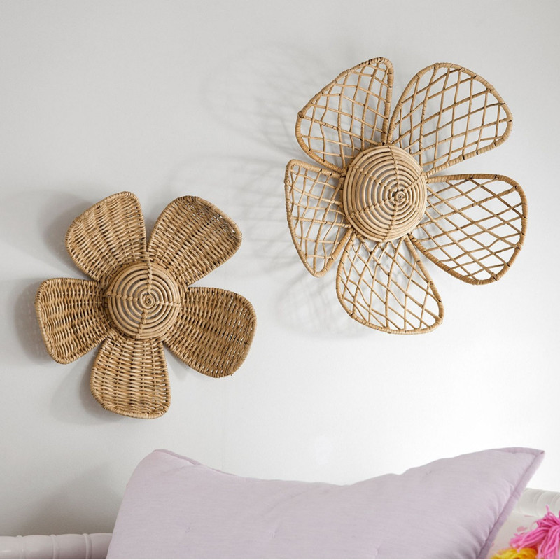 Home Decor Rattan - ของตกแต่งผนังลายดอกไม้สไตล์นอร์ดิก ทำจากหวายถัก งานฝีมือศิลปะหวาย งานแฮนด์เมด สไตล์โบฮีเมียน ของตกแต่งบ้านสไตล์ชนบท