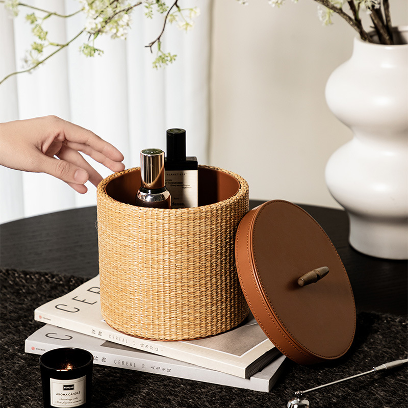 Home Decor Rattan - กล่องเก็บของหวายสไตล์เรโทร สำหรับห้องนั่งเล่น กล่องเก็บเครื่องสำอางและของจุกจิก กล่องเก็บของตกแต่ง ดีไซน์ทันสมัย