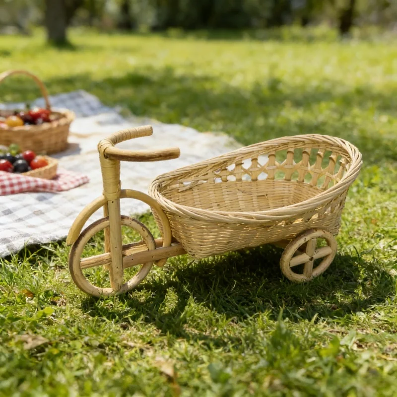 Home Decor Rattan - อุปกรณ์ประกอบฉากถ่ายภาพทารกแรกเกิด ตะกร้าจักรยานสานหวายทำมือ ขนาดเล็ก อุปกรณ์ถ่ายภาพ ตกแต่งบ้าน ห้องนั่งเล่น