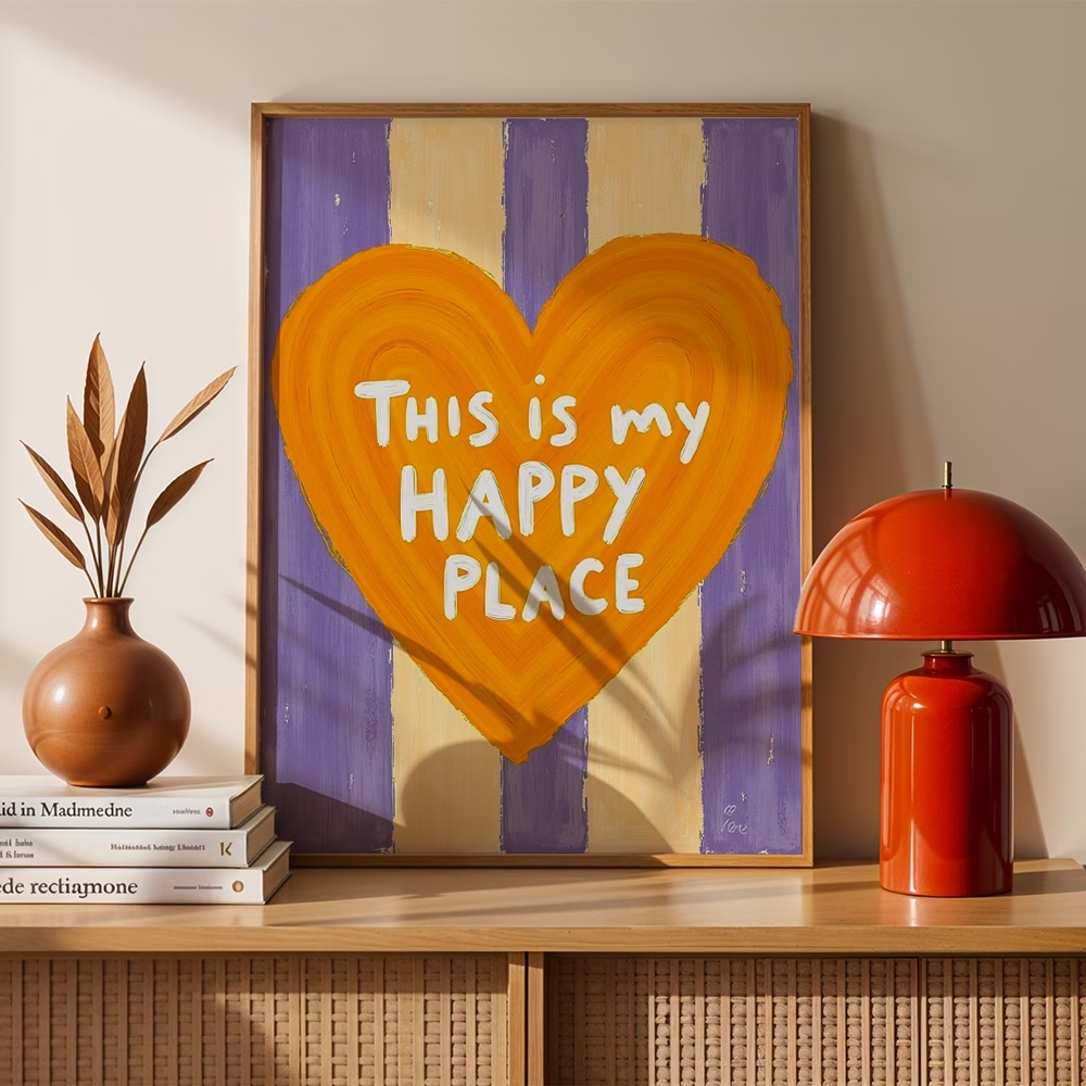 Home Decor Reviews - โมเดิร์น,เรโทร นี่คือสถานที่แห่งความสุขของฉัน คำคมศิลปะติดผนัง พิมพ์ภาพบนผ้าใบ โปสเตอร์ภาพสำหรับห้องนอน ห้องนั่งเล่น