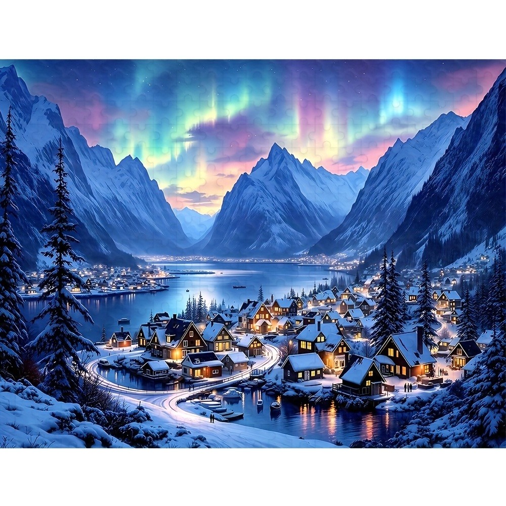 Home Decor Under 500 - 1 กล่องบรรจุ 500/1000/1200/2000 ชิ้น จิ๊กซอว์สำหรับผู้ใหญ่ ภาพเมืองใต้แสงออโรร่า