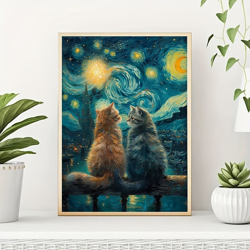 Home Decor Under 500 - 500/1000/1200/2000PCS ปริศนาสำหรับผู้ใหญ่แมวน่ารักภายใต้ท้องฟ้าเต็มไปด้วยดวงดาว,จิ๊กซอว์ปริศนาเกมท้าทายสมองของขวัญตกแต่งบ้าน