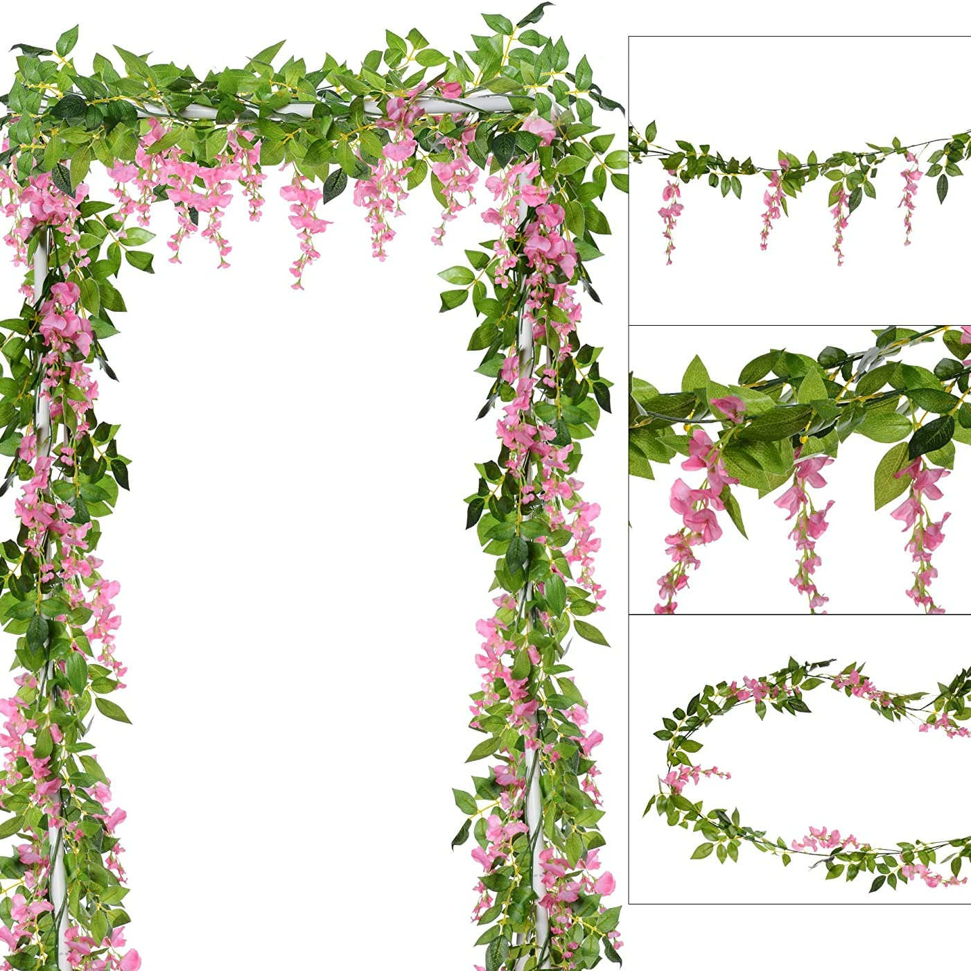 Home Decor Rattan - 1.8M ดอกไม้ประดิษฐ์ผ้าไหมเทียม Wisteria Vine หวายแขวนดอกไม้สำหรับ Home