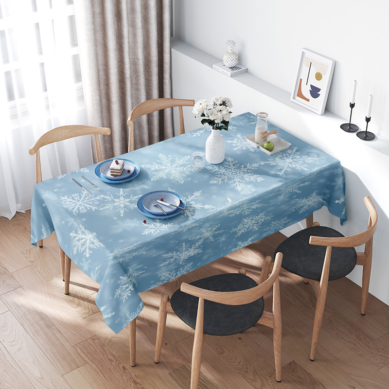 Home Decor Online Shopping - เกล็ดหิมะผ้าปูโต๊ะรับประทานอาหารฤดูหนาวตกแต่งบ้านดอกไม้สีฟ้าสีขาวผ้าปูที่นอนชุดโต๊ะครัว 360x525 ซม.ช้อปปิ้งออนไลน์ f