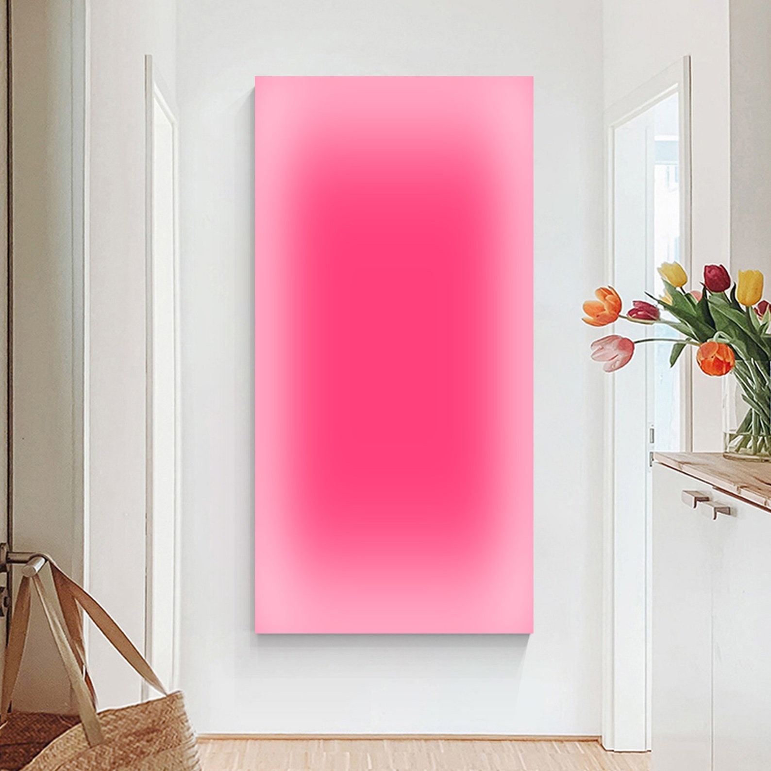 ภาพพิมพ์ศิลปะบนผืนผ้าใบสีชมพูไ - Home Decor Dopamine บทวิจารณ์และราคา
