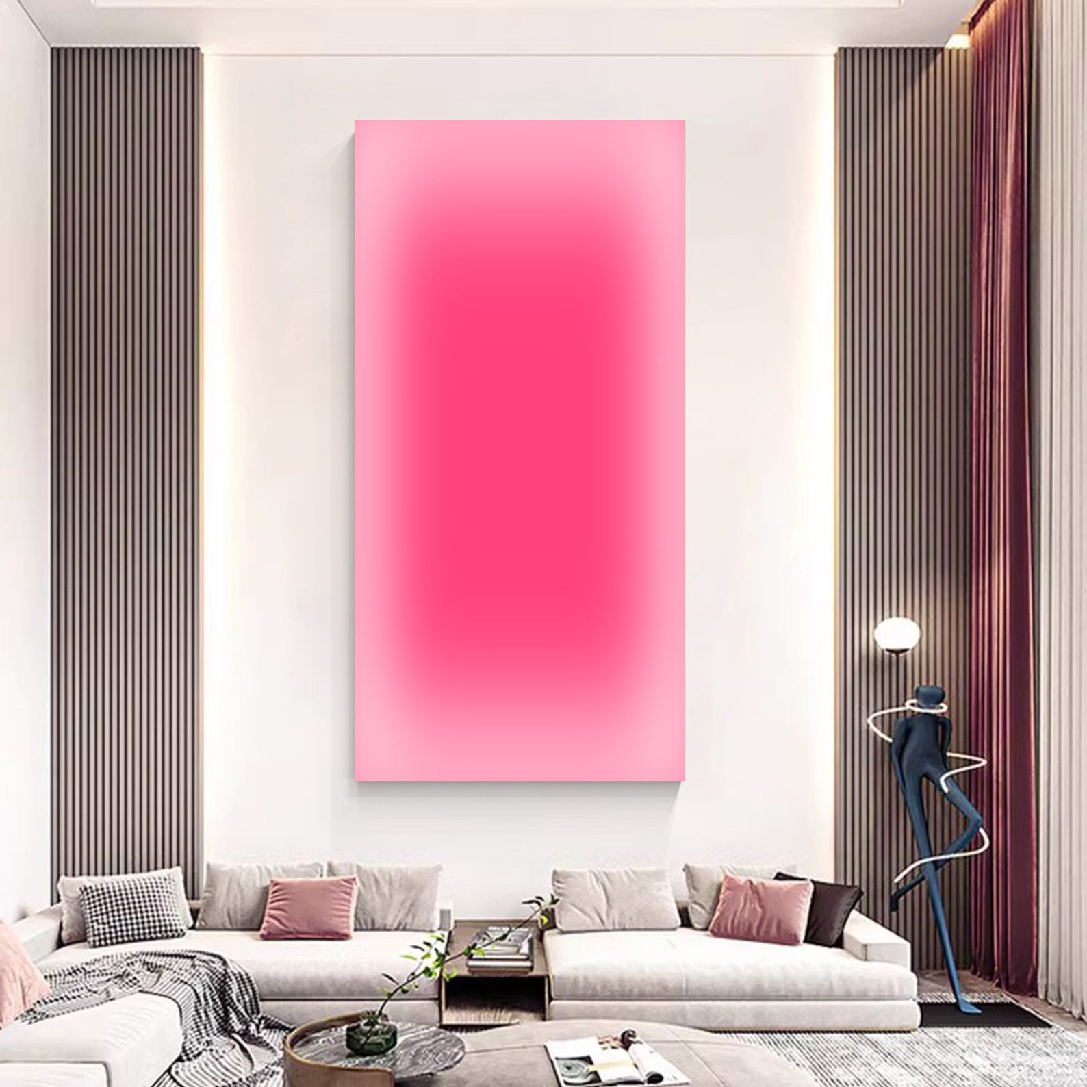 ภาพพิมพ์ศิลปะบนผืนผ้าใบสีชมพูไ - Home Decor Dopamine บทวิจารณ์และราคา