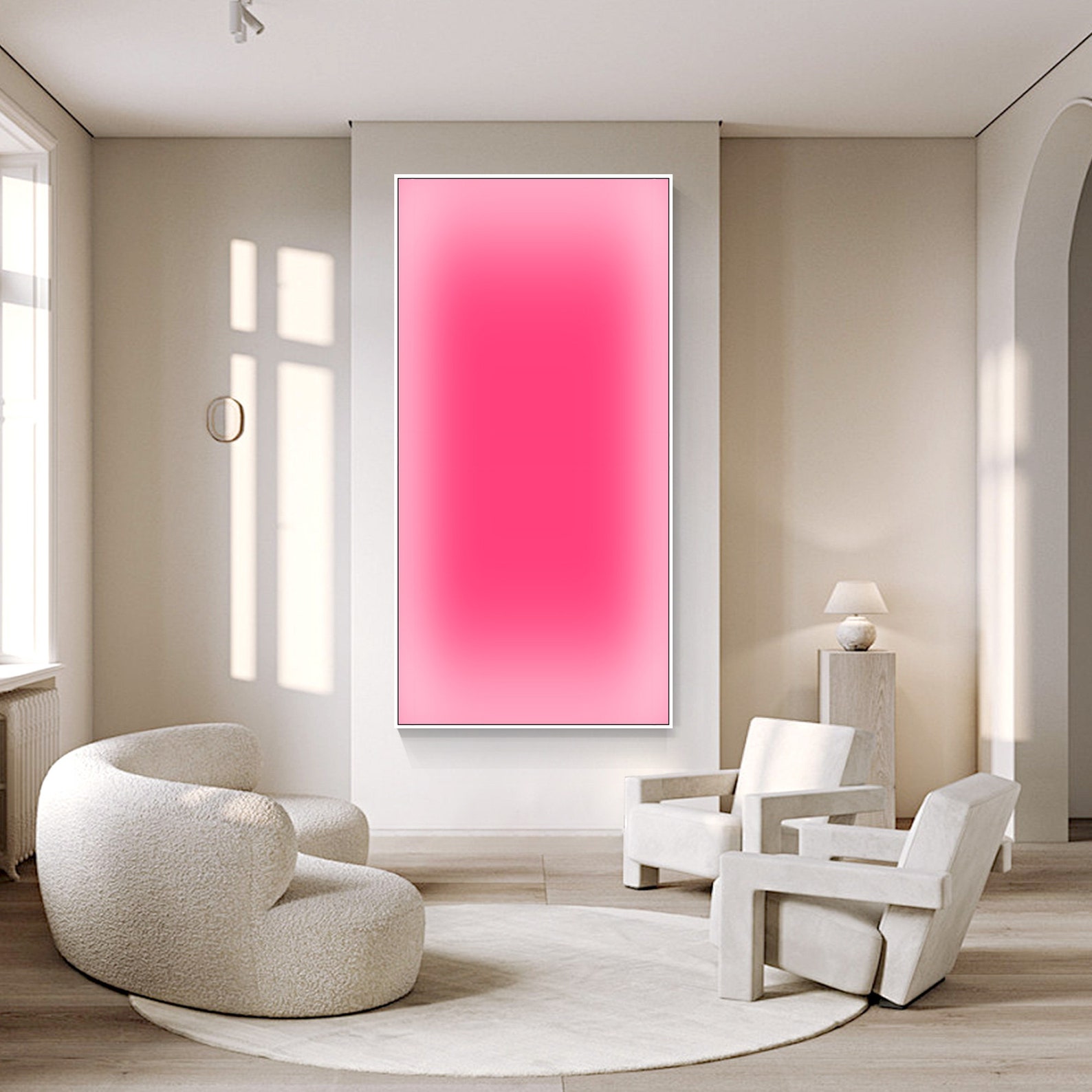 ภาพพิมพ์ศิลปะบนผืนผ้าใบสีชมพูไ - Home Decor Dopamine บทวิจารณ์และราคา